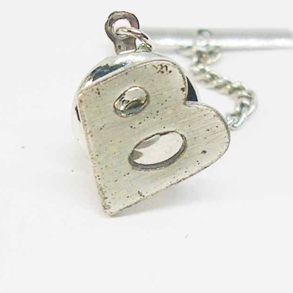 Sterling Silver Initial B Tie Tack Pin signed Orb vintage Necktie Accessory